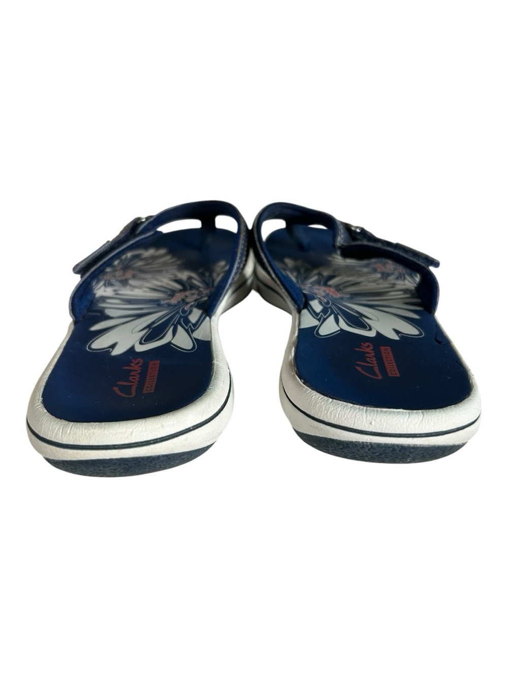 Clarks Cloudsteppers Breeze Sea Flip Flops Navy Blue Floral Print Womens Medium - Picture 3 of 11